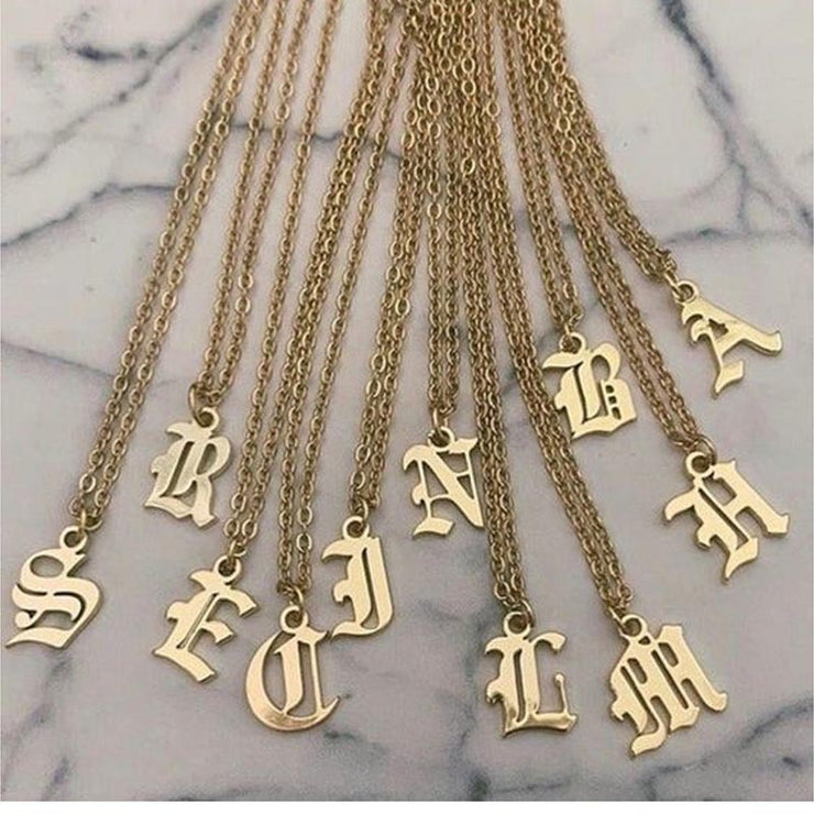 Initial Letter Necklace for Her A-Z Capital Letter Old English Chain Necklace Gold Stainless Steel Necklace for Women