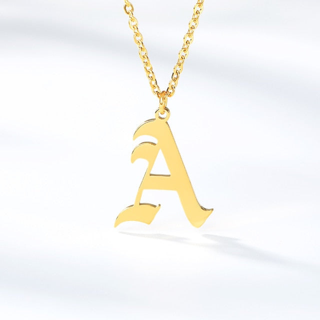 Initial Letter Necklace for Her A-Z Capital Letter Old English Chain Necklace Gold Stainless Steel Necklace for Women