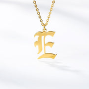 Initial Letter Necklace for Her A-Z Capital Letter Old English Chain Necklace Gold Stainless Steel Necklace for Women
