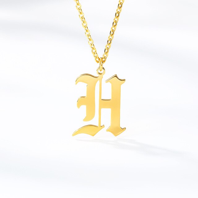 Initial Letter Necklace for Her A-Z Capital Letter Old English Chain Necklace Gold Stainless Steel Necklace for Women