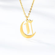 Initial Letter Necklace for Her A-Z Capital Letter Old English Chain Necklace Gold Stainless Steel Necklace for Women