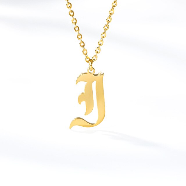 Initial Letter Necklace for Her A-Z Capital Letter Old English Chain Necklace Gold Stainless Steel Necklace for Women