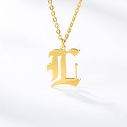 Initial Letter Necklace for Her A-Z Capital Letter Old English Chain Necklace Gold Stainless Steel Necklace for Women