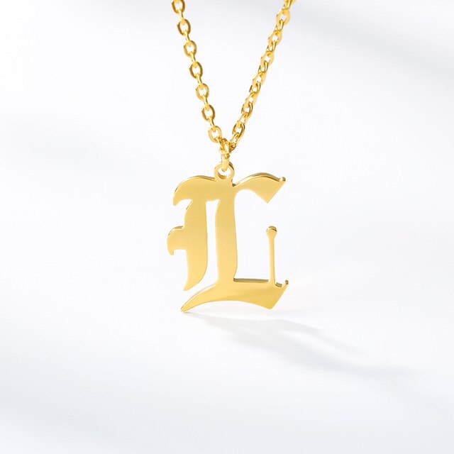 Initial Letter Necklace for Her A-Z Capital Letter Old English Chain Necklace Gold Stainless Steel Necklace for Women