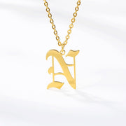Initial Letter Necklace for Her A-Z Capital Letter Old English Chain Necklace Gold Stainless Steel Necklace for Women