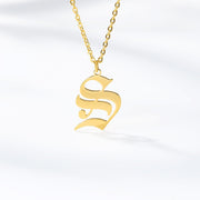 Initial Letter Necklace for Her A-Z Capital Letter Old English Chain Necklace Gold Stainless Steel Necklace for Women