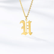Initial Letter Necklace for Her A-Z Capital Letter Old English Chain Necklace Gold Stainless Steel Necklace for Women