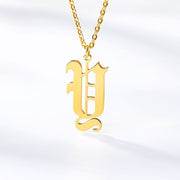 Initial Letter Necklace for Her A-Z Capital Letter Old English Chain Necklace Gold Stainless Steel Necklace for Women