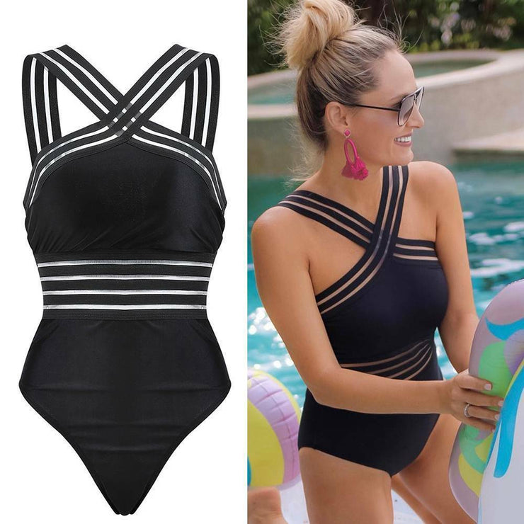Sexy Black Striped One Piece Bikini