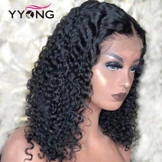 YYong 4x4 Lace Closure Short Bob Wig Jerry Curly 13x4 Lace Front Human Hair Bob Wigs Kinky Curly Bob Wig Natural Hairline 150%