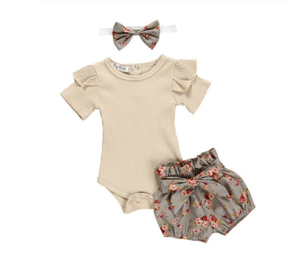 Newborn Baby Girls Clothes Sets 2020 Summer Short Sleeve Bowtie Romper+Shorts Dress+Headband Infant baby girl clothing outfit