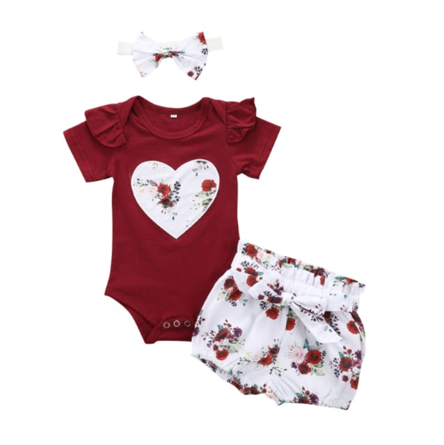 Newborn Baby Girls Clothes Sets 2020 Summer Short Sleeve Bowtie Romper+Shorts Dress+Headband Infant baby girl clothing outfit