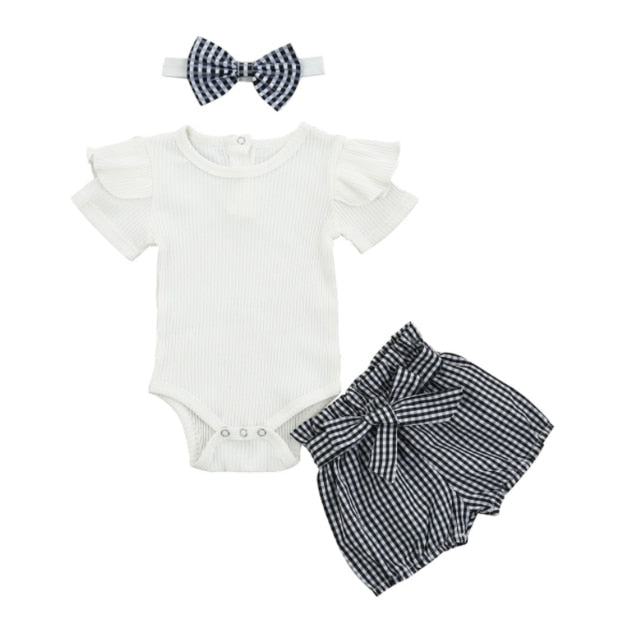 Newborn Baby Girls Clothes Sets 2020 Summer Short Sleeve Bowtie Romper+Shorts Dress+Headband Infant baby girl clothing outfit