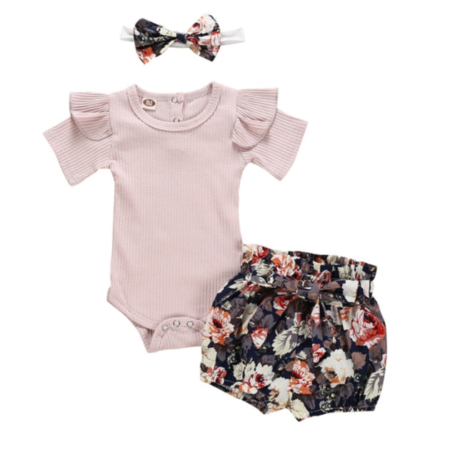 Newborn Baby Girls Clothes Sets 2020 Summer Short Sleeve Bowtie Romper+Shorts Dress+Headband Infant baby girl clothing outfit