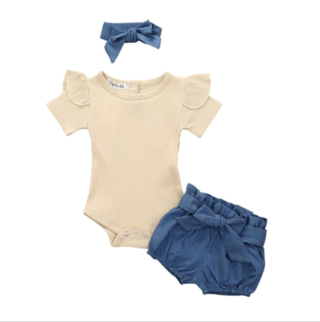 Newborn Baby Girls Clothes Sets 2020 Summer Short Sleeve Bowtie Romper+Shorts Dress+Headband Infant baby girl clothing outfit