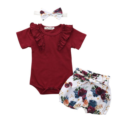 Newborn Baby Girls Clothes Sets 2020 Summer Short Sleeve Bowtie Romper+Shorts Dress+Headband Infant baby girl clothing outfit