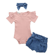 Newborn Baby Girls Clothes Sets 2020 Summer Short Sleeve Bowtie Romper+Shorts Dress+Headband Infant baby girl clothing outfit