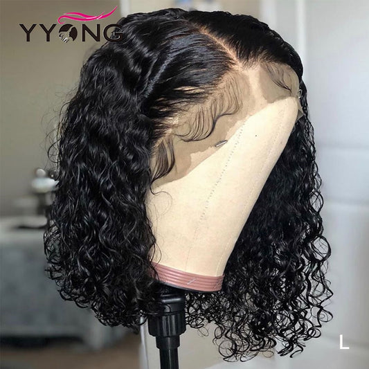 YYONG 13x4 Lace Front Human Hair Wigs Brazilian Deep Wave Human Hair Short Bob Wig With Pre Plucked Hairline 120% Density Wig