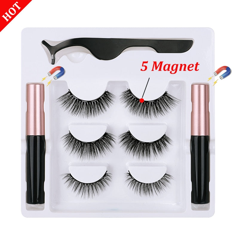 3d Magnetic Eyelashes and Eyeliner Set Natural Long In Bulk Wholesale 3Pairs Magnetic Eyeliner Magnetique Tweezer Kit Waterproof