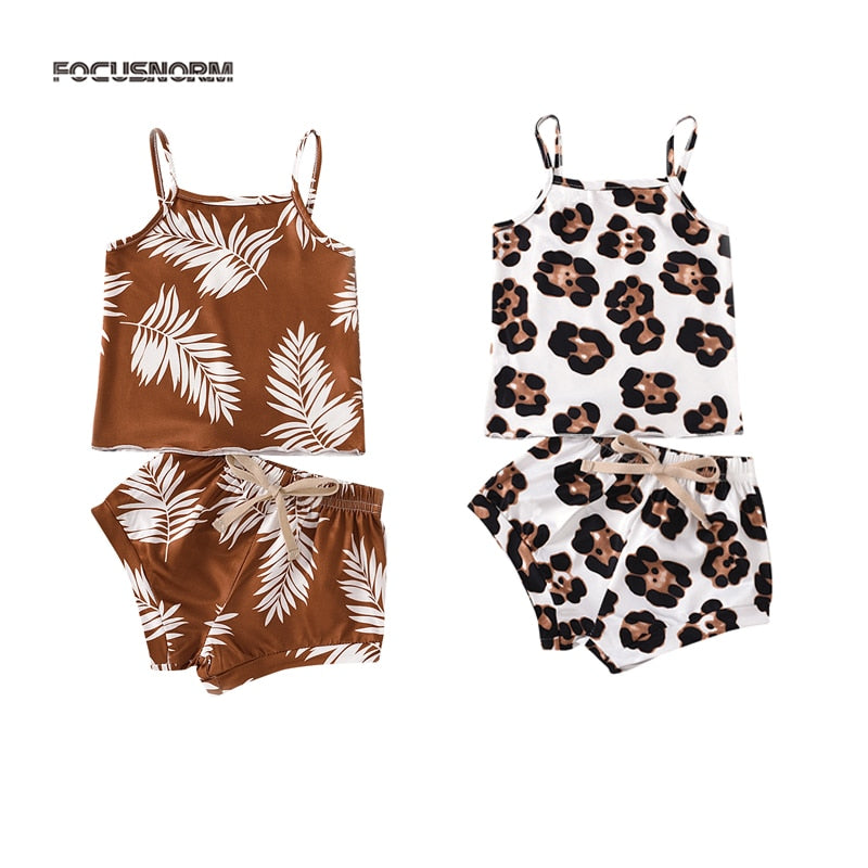 FOCUSNORM 0-24M Infant Kids Girls Boys Clothes Sets Leopard Print Sleeveless Vest Tops Shorts 2pcs Outfits