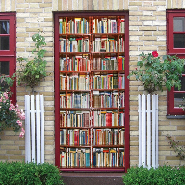 Landscape Door Stickers 3D Removable Vinilos Para Puertas Adhesive Wallpaper Art Murals for Doors Bibliotheque Modern Home Decor