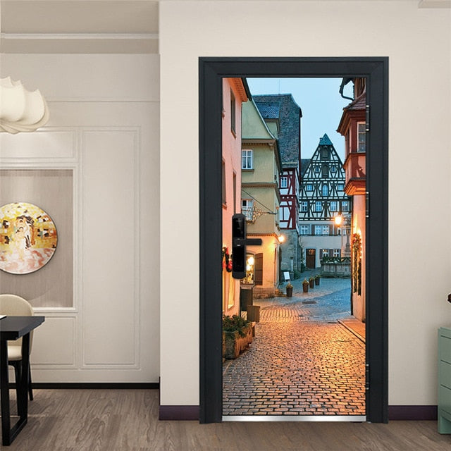 Landscape Door Stickers 3D Removable Vinilos Para Puertas Adhesive Wallpaper Art Murals for Doors Bibliotheque Modern Home Decor