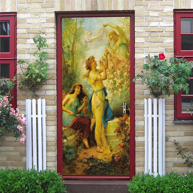 Landscape Door Stickers 3D Removable Vinilos Para Puertas Adhesive Wallpaper Art Murals for Doors Bibliotheque Modern Home Decor