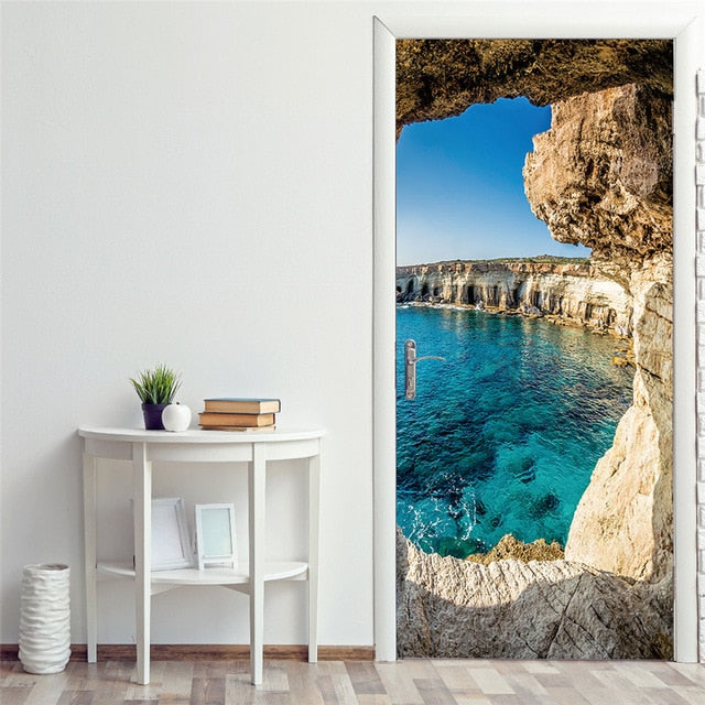 Landscape Door Stickers 3D Removable Vinilos Para Puertas Adhesive Wallpaper Art Murals for Doors Bibliotheque Modern Home Decor