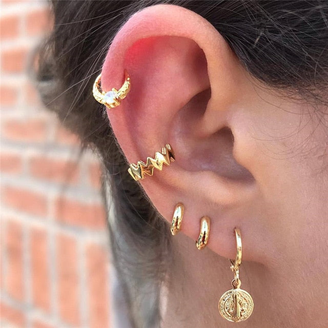 28 Style Punk Gold Color Bird Snake Star Cross Cactus Earrings Set for Women Crystal Geometric Studs Earrings Statement Jewelry