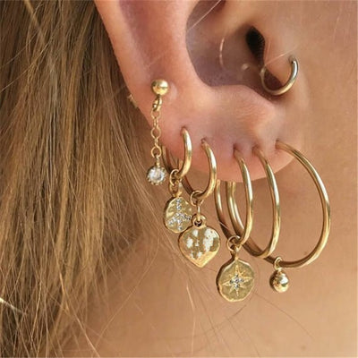 28 Style Punk Gold Color Bird Snake Star Cross Cactus Earrings Set for Women Crystal Geometric Studs Earrings Statement Jewelry