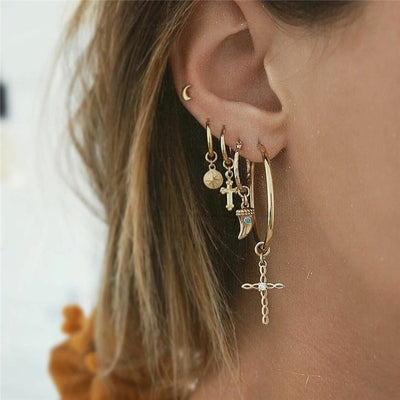 28 Style Punk Gold Color Bird Snake Star Cross Cactus Earrings Set for Women Crystal Geometric Studs Earrings Statement Jewelry