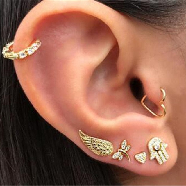 28 Style Punk Gold Color Bird Snake Star Cross Cactus Earrings Set for Women Crystal Geometric Studs Earrings Statement Jewelry