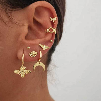 28 Style Punk Gold Color Bird Snake Star Cross Cactus Earrings Set for Women Crystal Geometric Studs Earrings Statement Jewelry