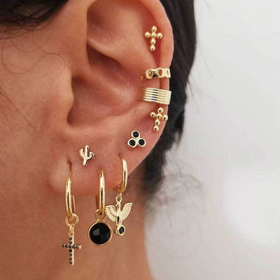 28 Style Punk Gold Color Bird Snake Star Cross Cactus Earrings Set for Women Crystal Geometric Studs Earrings Statement Jewelry