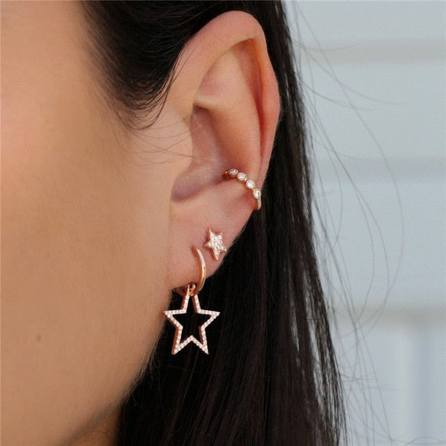 28 Style Punk Gold Color Bird Snake Star Cross Cactus Earrings Set for Women Crystal Geometric Studs Earrings Statement Jewelry