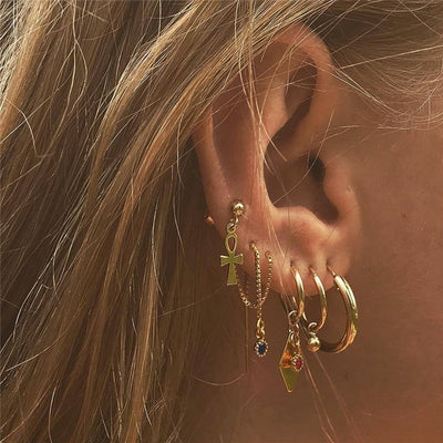 28 Style Punk Gold Color Bird Snake Star Cross Cactus Earrings Set for Women Crystal Geometric Studs Earrings Statement Jewelry