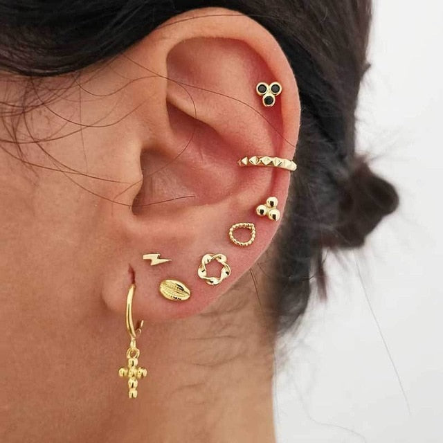 28 Style Punk Gold Color Bird Snake Star Cross Cactus Earrings Set for Women Crystal Geometric Studs Earrings Statement Jewelry