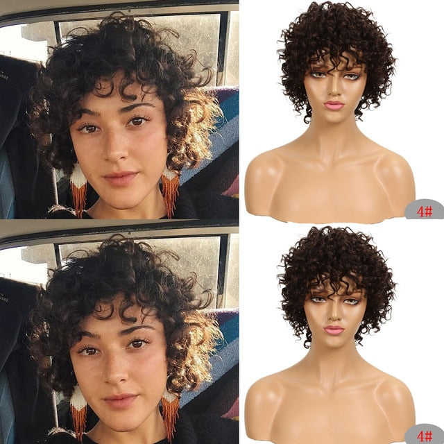 Debut Cheap Red Human Hair Wigs For Black Women Brown Ombre Brazilian Short Bob Curly Wigs 99J Remy Human Hair Machine Made Wigs