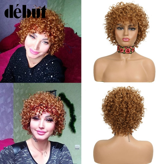Debut Cheap Red Human Hair Wigs For Black Women Brown Ombre Brazilian Short Bob Curly Wigs 99J Remy Human Hair Machine Made Wigs