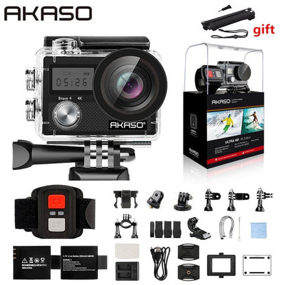 AKASO Brave 4 Action camera Ultra HD 4K WiFi 2.0" 170D 20MP Underwater Waterproof Helmet Cam Camera Sport Cam Selfie stick gift