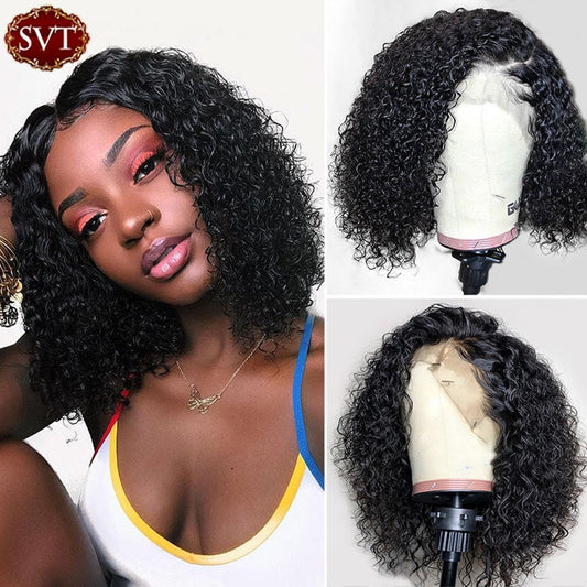 SVT Hair Brazilian Short Curly Wig Human Hair Lace Closure Wig 8-16 Inch Jerry Kinky Curly Bob lace Front Wigs For Black Women