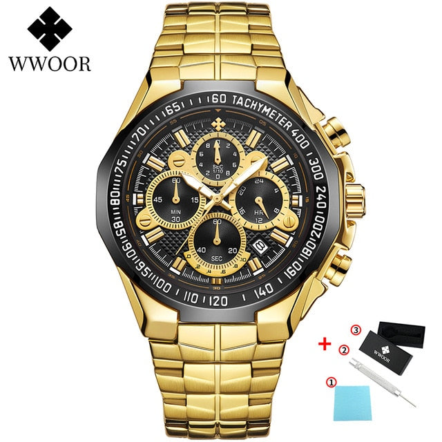 WWOOR Watches Men Top Brand Luxury Black Sports Chronograph Clock Man Fashion Big Dial Quartz Wrist Watch Relogio Masculino 2020
