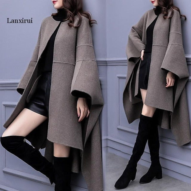 Plus size Women Cloak woolen coat Autumn Winter New popular Woolen coat Women's Korean Loose Long High quality Overcoat 3XL
