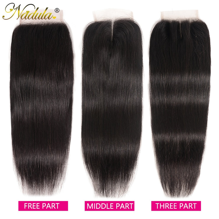 Nadula Hair Brazilian Straight Hair Closure 10-20INCH Free/Middle Part PU/Swiss Lace Closure Natural Color Remy Hair Weave
