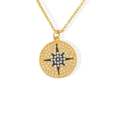 CZ Crystal North Star Necklace Women Gold Filled Jewelry Collier Femme Geometric Round Coin with Star Pandant Necklace Zirconia