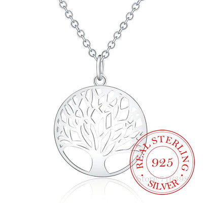 Hot Tree of Life Crystal Round Small Pendant Necklace 925 sterling silver Bijoux Collier Elegant Women Jewelry Gift Dropshipping