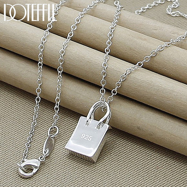 DOTEFFIL 925 Sterling Silver 18-Inch Chain Square Lock 925 Pendant Necklace For Women Wedding Fashion Jewelry Christmas Gifts