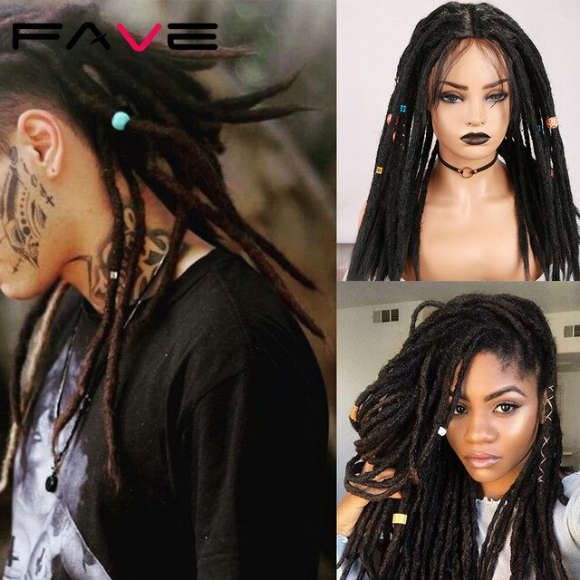 Fave Lace Part Dreadlocks Braided Hand Tied slit Black Blonde Felt Dirty High Temperature Synthetic Wig For America Africa Men