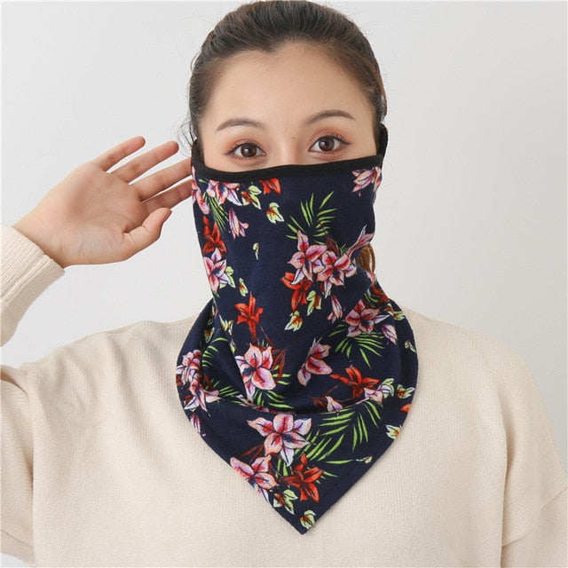 Women Print Face Scarf Winter Spring Mask Female Bandana Designer Warm Foulard Cotton Soft Neck Scarves Ring Wraps Cover 2020
