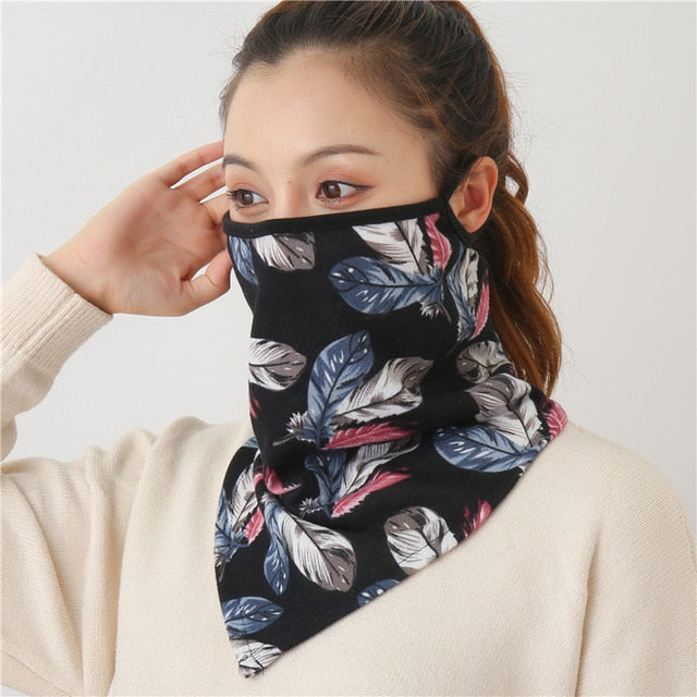 Women Print Face Scarf Winter Spring Mask Female Bandana Designer Warm Foulard Cotton Soft Neck Scarves Ring Wraps Cover 2020